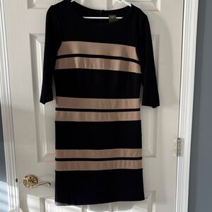 Taylor Black and Tan Striped 3/4” Sleeve Dress
